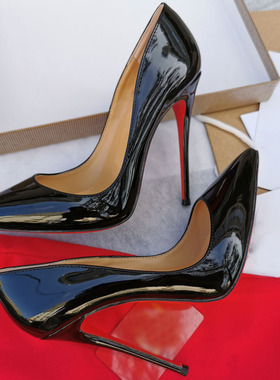 CL红底尖头高跟鞋细跟12cm浅口性感单鞋床上高级感女鞋大码伪娘鞋