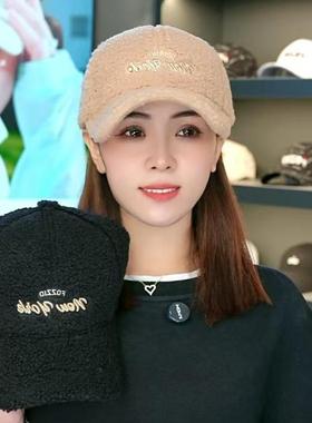 2025新款毛绒刺绣字母棒球帽秋冬季款保暖护耳大头围时尚鸭舌帽子