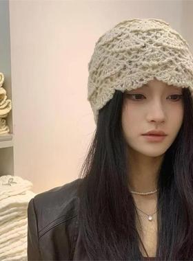 民族风时尚手工钩花镂毛针织毛线帽子女秋冬季保暖百搭包头帽冷帽