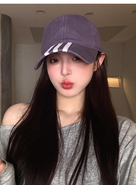 韩版时尚三条杠显脸小棒球帽2025春夏新款休闲防晒大头围鸭舌帽子