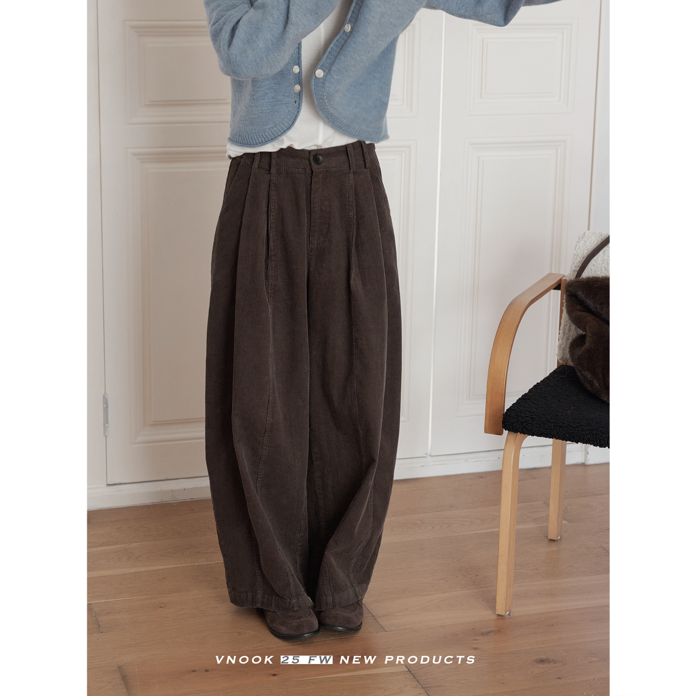 灯芯绒半松紧宽松微弧收脚长裤