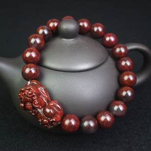 天然貔貅手链桂林鸡血玉貔貅鸡血石手串男女款带证书