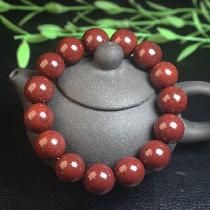 正品桂林鸡血玉大红袍男士手串手链纯天然玉石带证书玉佛珠14mm