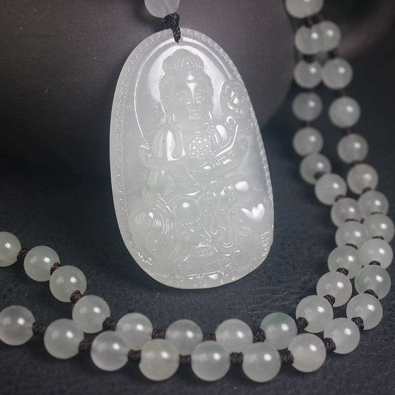 正品桂林鸡血玉贵妃料本命佛项链普贤菩萨属龙蛇守护神冰透带证书