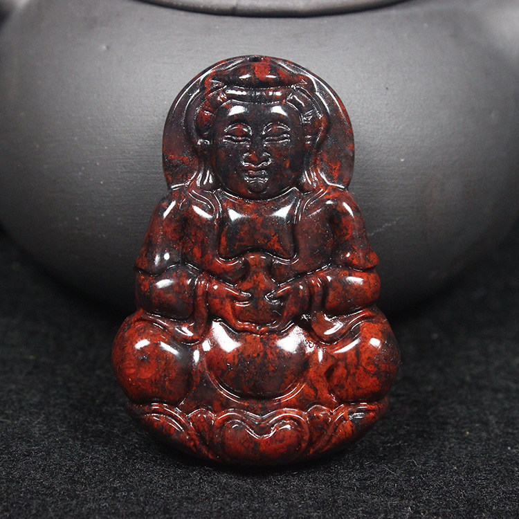 正品鸡血石观音吊坠桂林鸡血玉观音项链男款天然红玉石A货带证书