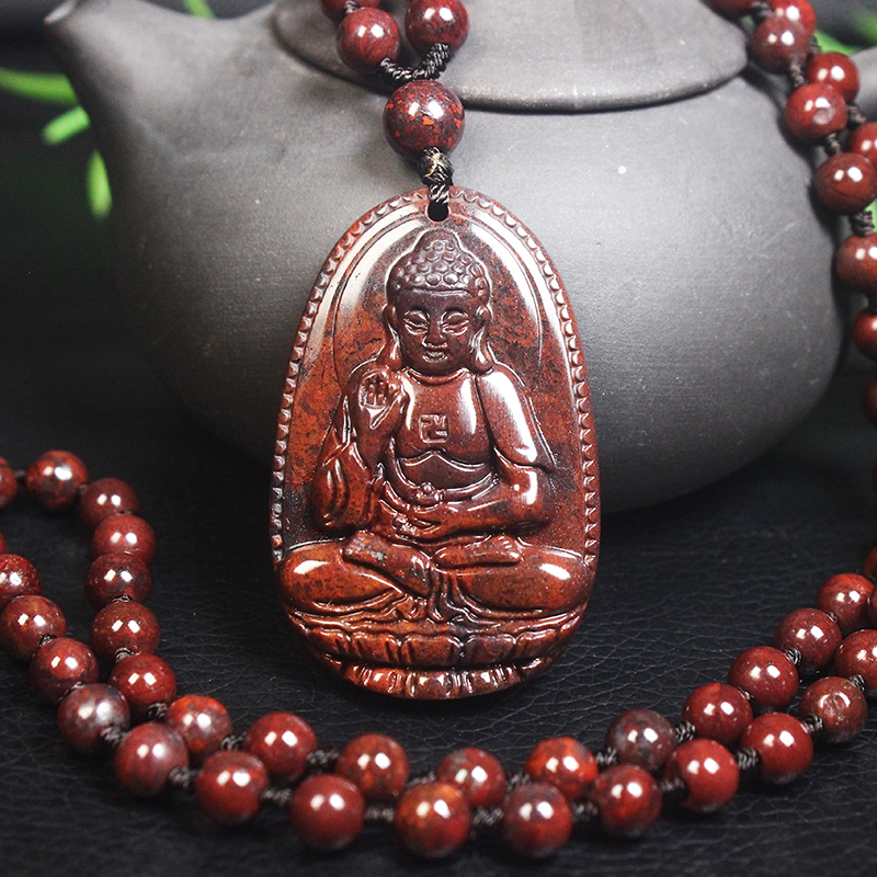正品桂林鸡血玉吊坠本命佛项链阿弥陀佛菩萨属狗猪守护神