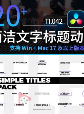 达芬奇模板预设插件 20个简洁文字标题动画 Simple Titles Pack