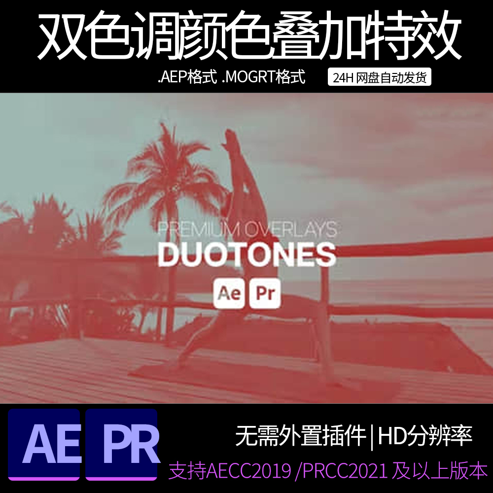 AE/PR模板 双色调颜色叠加视觉特效 AE素材模板