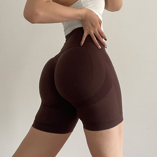 高腰收腹训练紧身裤 欧美提臀健身短裤 弹力透气运动蜜桃臀四分裤