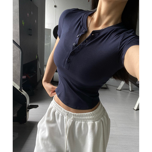 自留!莫代尔运动短袖女软糯透气亨利衫瑜伽服T恤健身上衣外穿