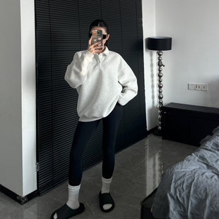 秋冬慵懒套头上衣休闲运动外套 复古宽松卫衣翻领男女款 加厚 美式