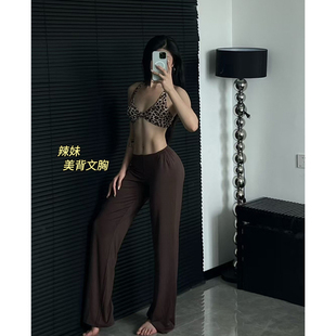 欧美豹纹运动内衣交叉美背性感健身训练文胸bra聚拢 小胸能穿