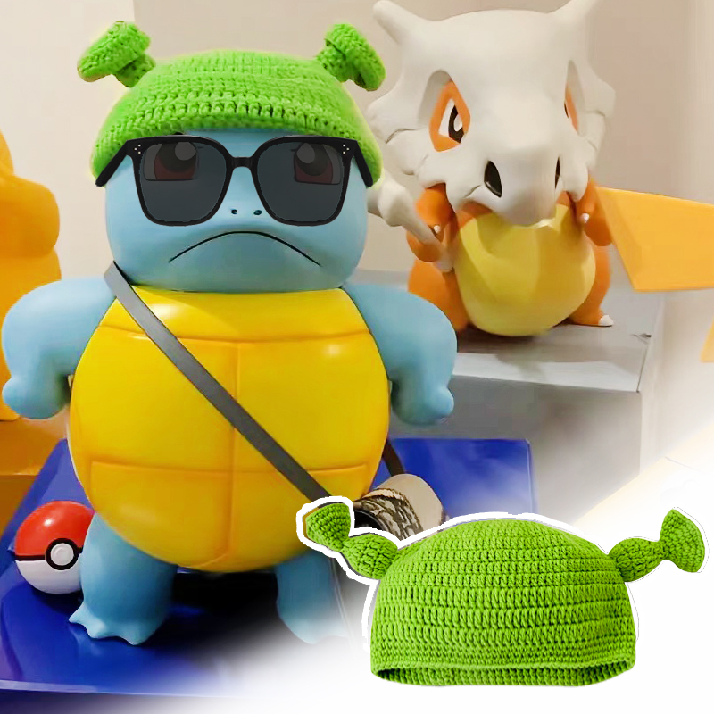 傲娇生气杰尼龟的帽子搞怪可爱有趣绿色触角帽神奇宝贝杰尼龟帽子