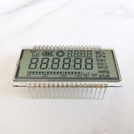 大连奇耘双排8字段码LCD屏压力表液晶显示屏GDC04362带时钟/电量
