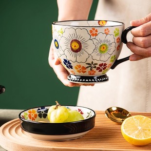 波兰精致早餐杯好看咖啡杯水杯情侣陶瓷彩杯子带盖 马克杯杯家用