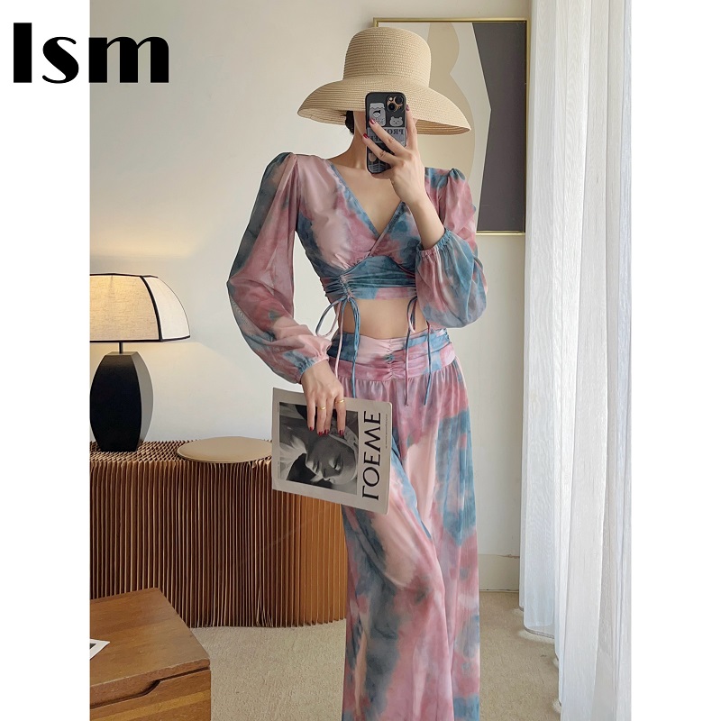 晕染遮腿显瘦高级感海边度假泳衣