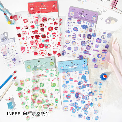 InfeelMe暖空 苹果星球系列diy手帐装饰PET闪砂模切贴纸