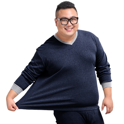 加肥加大码保暖内衣纯棉v领胖男