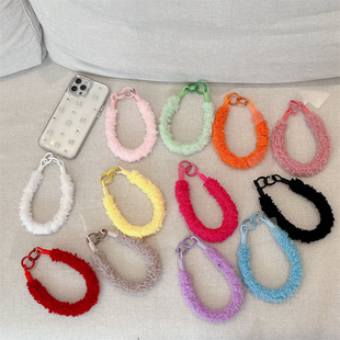 多巴胺毛绒手机挂绳软硅胶手绳挂手腕手环圈冬季保暖腕带挂件毛茸茸吊绳链防丢车钥匙扣包包女带子夹片贴片壳
