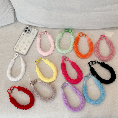 多巴胺毛绒手机挂绳软硅胶手绳挂手腕手环圈冬季保暖腕带挂件毛茸茸吊绳链防丢车钥匙扣包包女带子夹片贴片壳