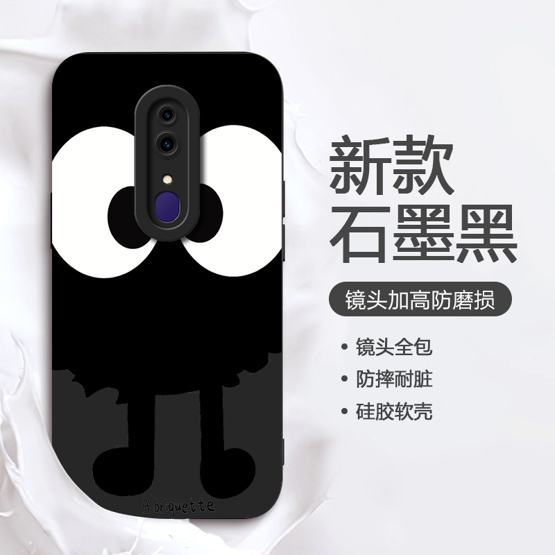 黑色大眼煤球适用于oppoA9硅胶软壳防摔A9X手机壳新款保护套个性男士高级感女款全包卡通可爱创意时尚网红