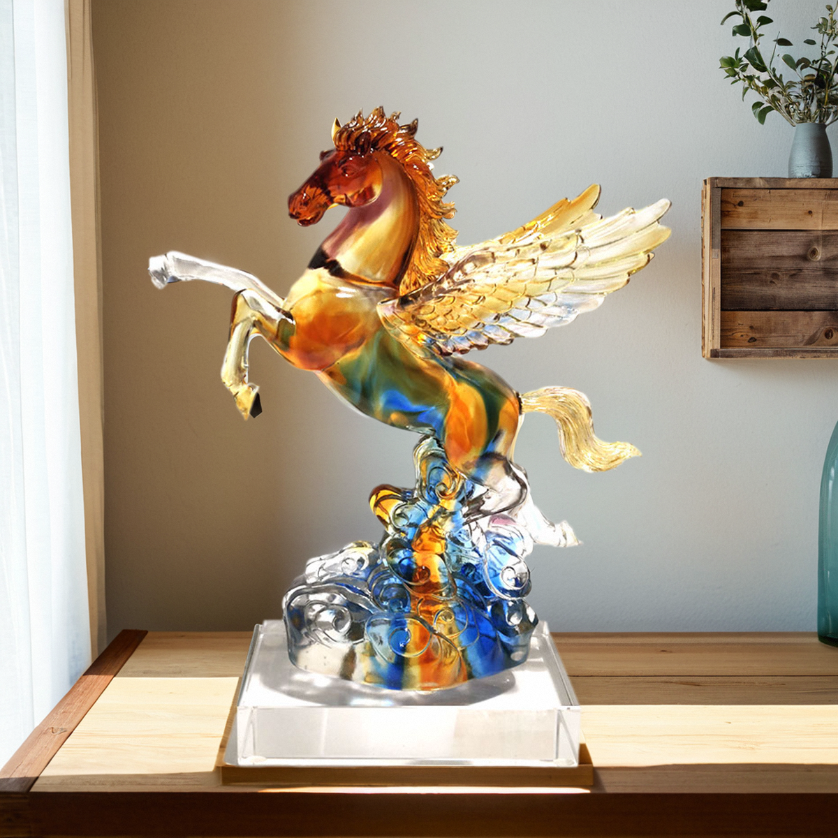 琉璃飞马摆件轻奢高档客厅家居装饰品办公室礼物招财马水晶工艺品