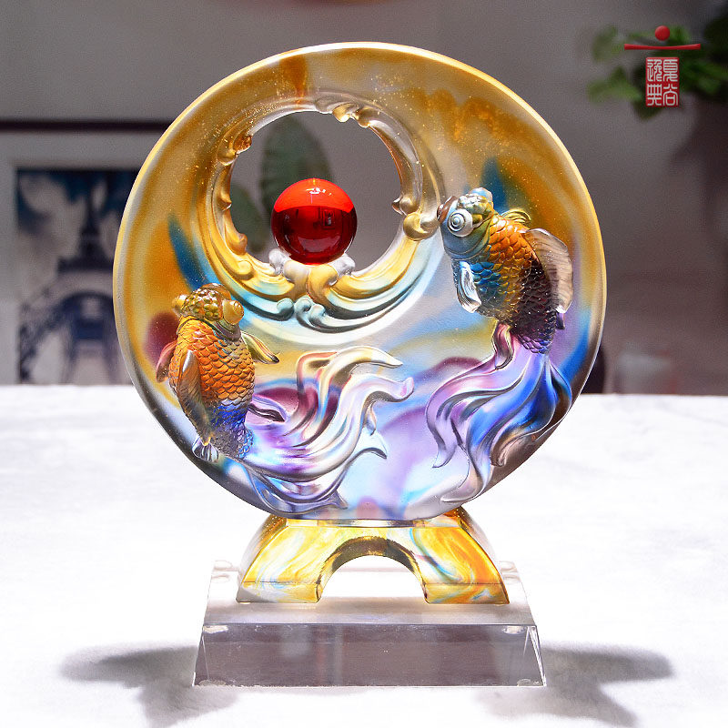 琉璃金鱼摆件福禄有鱼工艺品领导退休纪念礼物客厅装饰品金玉满堂