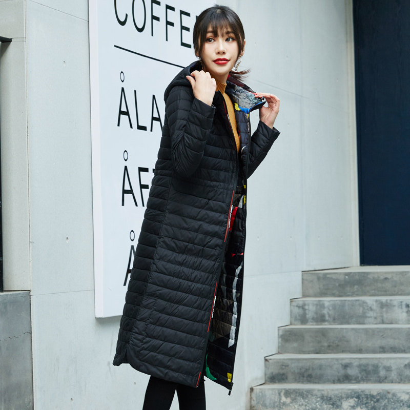 朗曼笛新款收腰显瘦轻薄连帽长款羽绒服女7753620