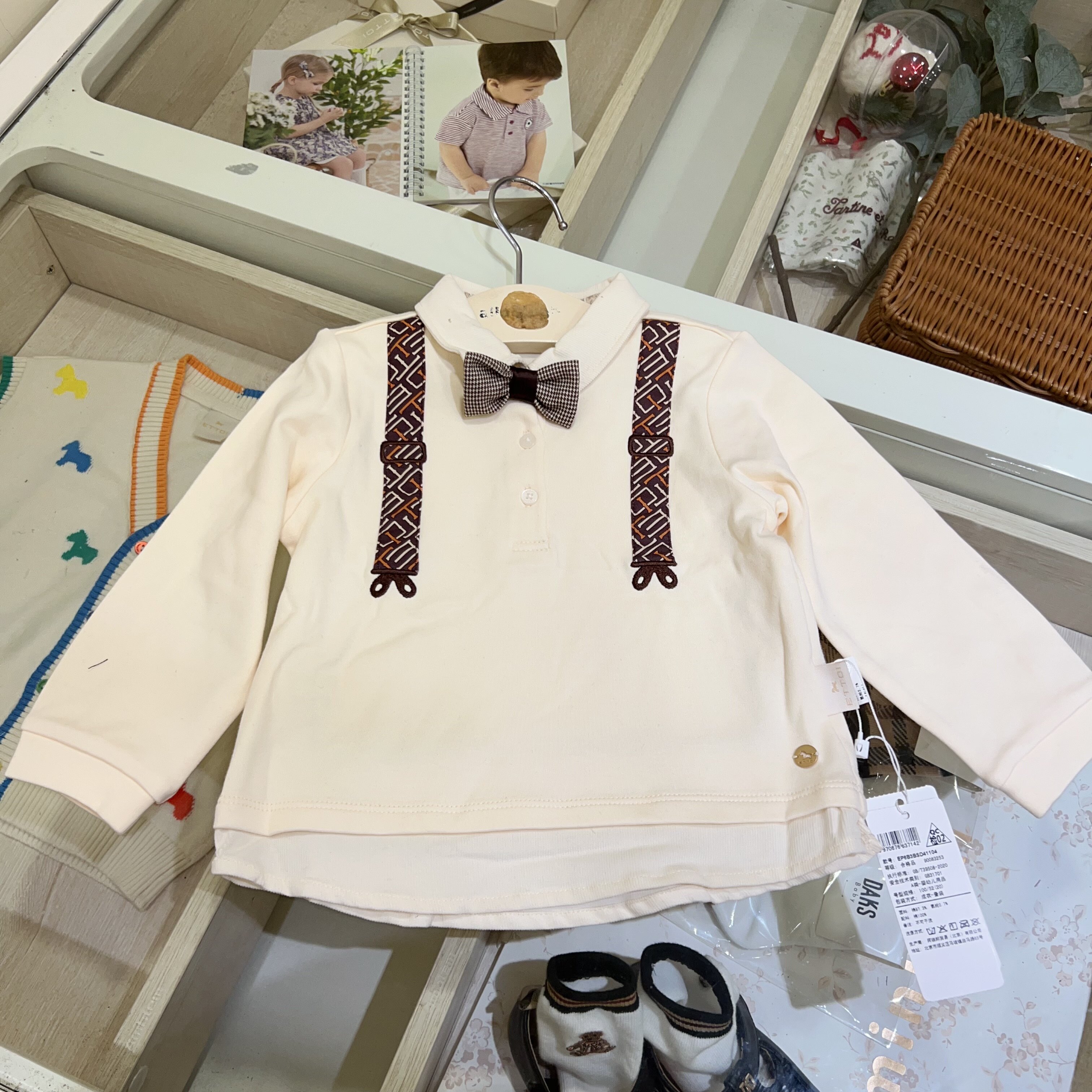 韩国童装 秋新款男童宝宝洋气时尚翻领绅士衬衫领结棉质polo衫