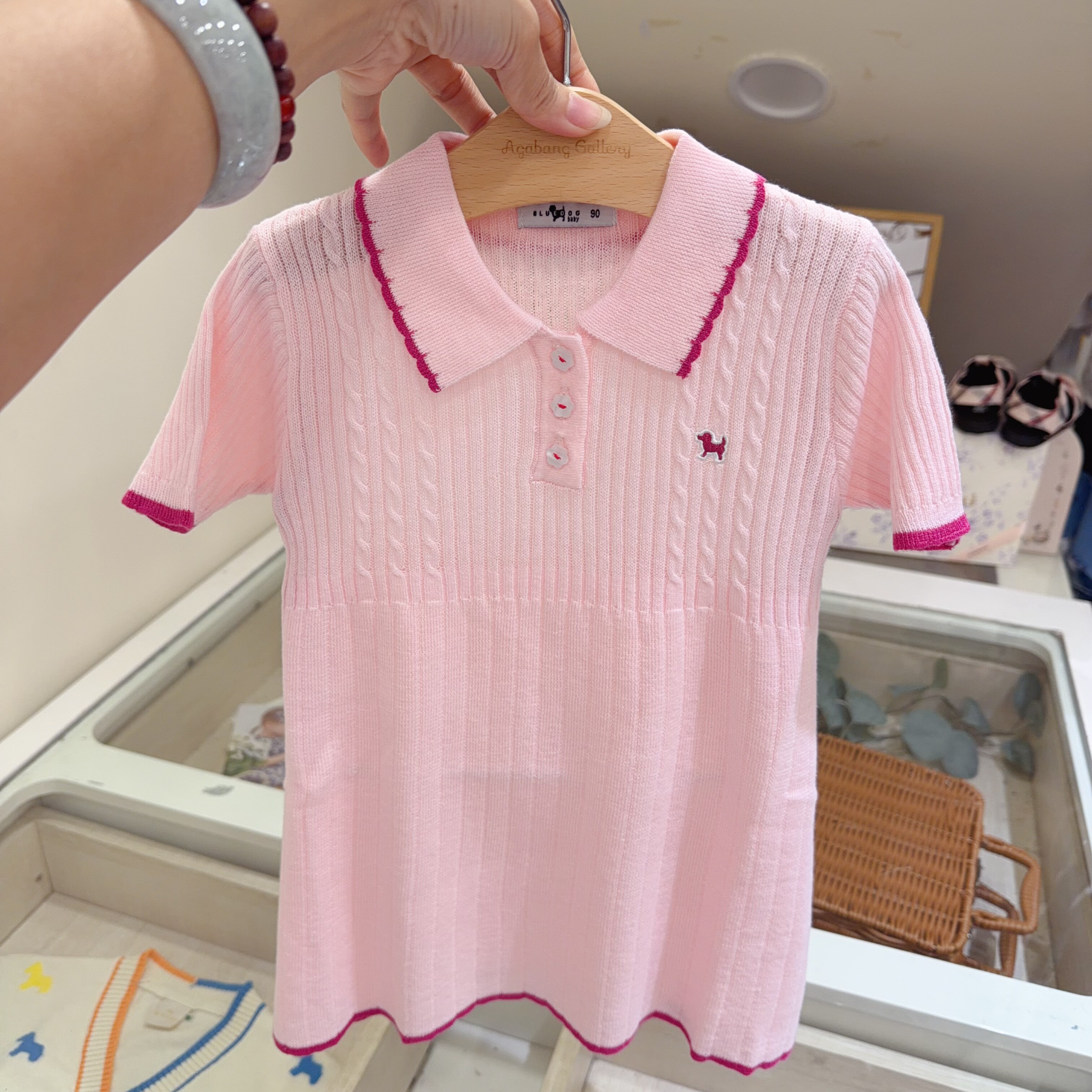 韩国童装 26夏款女童宝洋气纯棉翻领短袖polo领连衣裙百褶娃娃裙