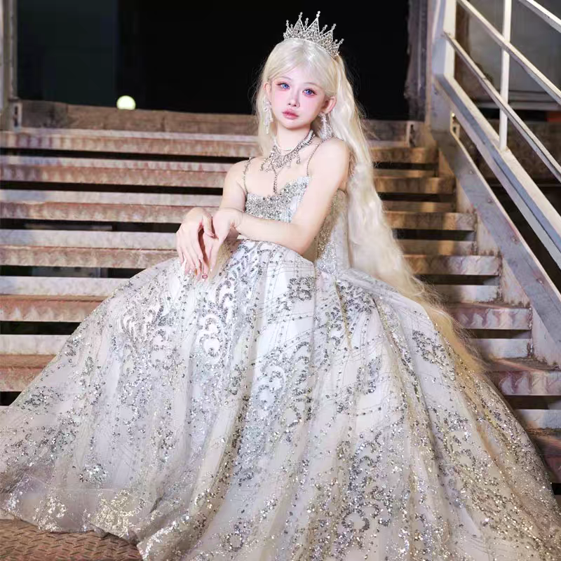 出租蜜桃白茶婚纱成人礼艺考礼服