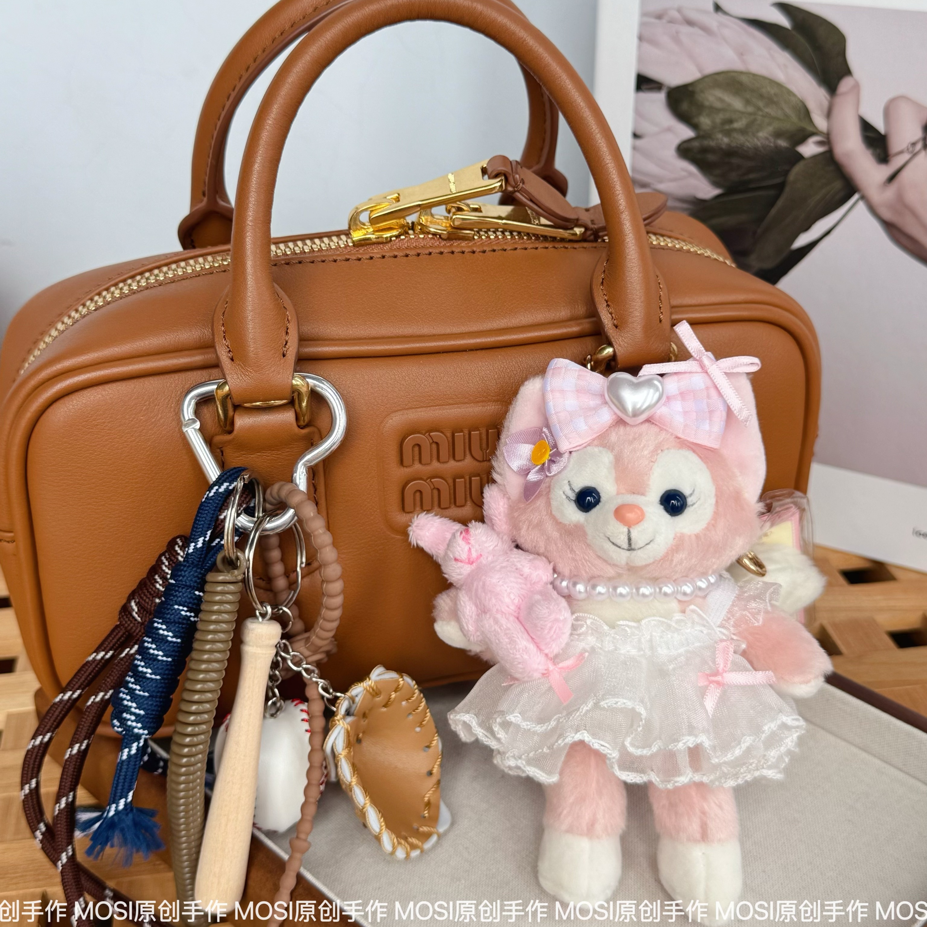 粉色公主裙贝尔包包挂件毛绒公仔钥匙扣达菲熊玩偶娃娃挂饰