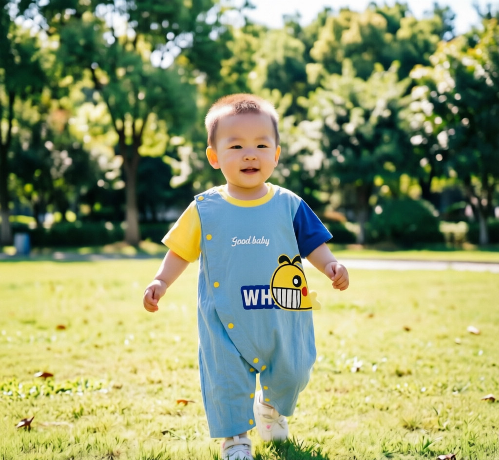 夏季薄款纯棉短袖连体衣幼儿外出儿童游玩哈衣爬服外出服
