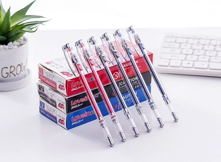 知心中性笔2501全针管0.5水性笔学生考试 办公财务用红蓝黑签