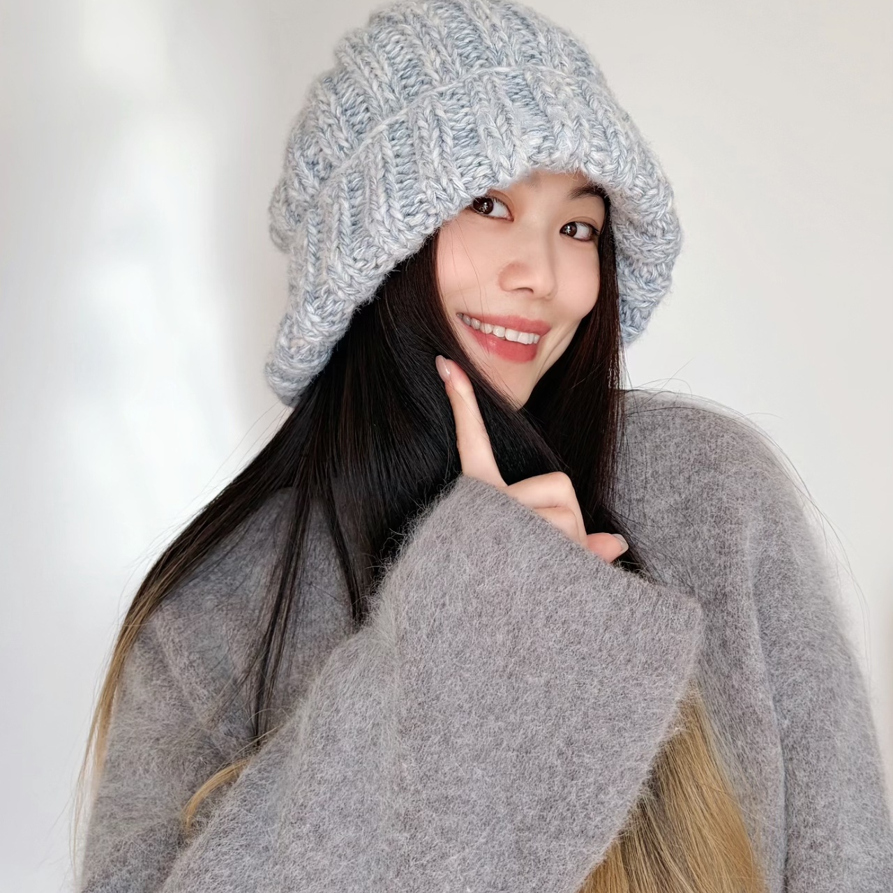 六织织Luckiki堆堆冷帽 油画手混线 手工diy棒针编织  非成品