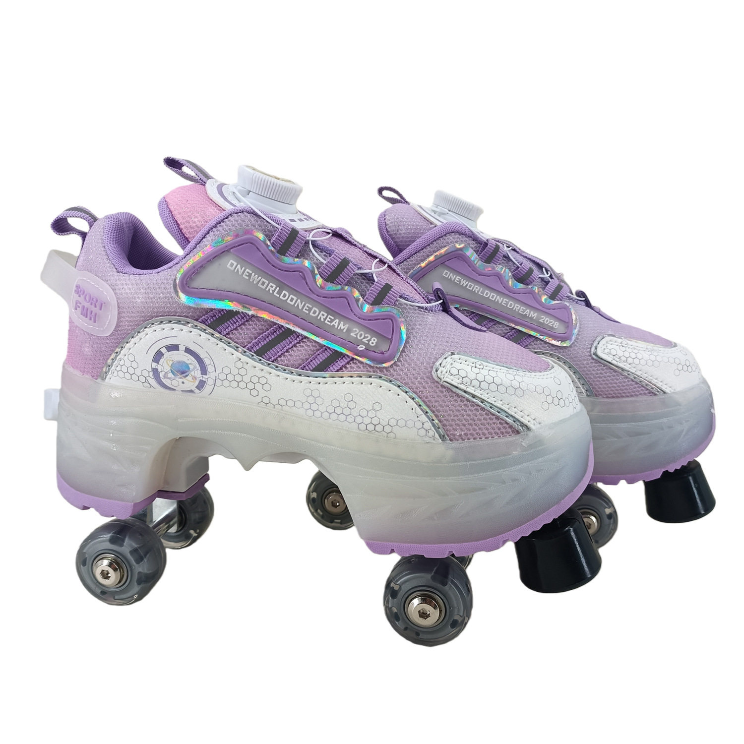 2026新品飞魔幻分销PU全闪大四轮滑飞行速滑男女儿童成人暴走鞋溜
