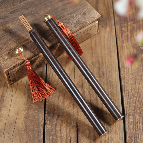 小精致檀木香筒香插便携中式