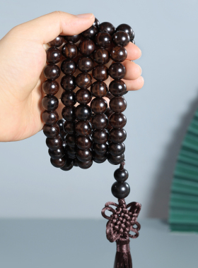 千年乌木108珠手串承善堂紫光檀