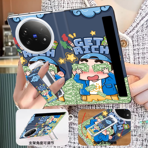 翻盖腕带支架vivoxfold6手机壳新款折叠屏xfold5发财小新可爱女款xfold3动漫卡通高级感磁吸一体全包防摔