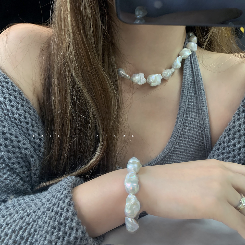 天然淡水珍珠极光巴洛克手链复古