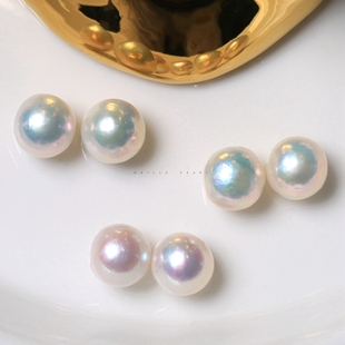 9MM白巴皱巴糖纸巴微瑕天然淡水珍珠配对散珠冷光不规则耳钉BGF
