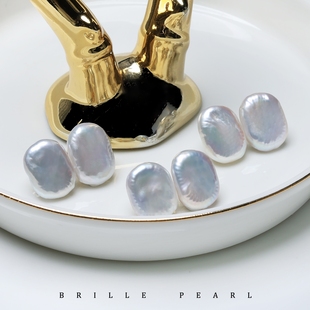 天然淡水巴洛克珍珠极光s925银针 小方糖耳钉 破价限购一对