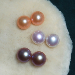 天然淡水无核真珍珠耳钉饱满极光s925银EDH 6A无暇馒头圆耳钉