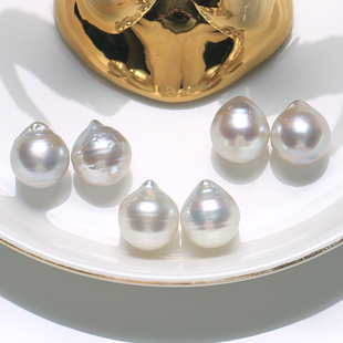 9-12mm天然海水澳白巴洛克珍珠散珠配对银白绸缎冷光天然色微瑕BH