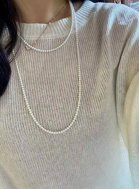 【特选120cm超长多种戴法毛衣链】4mm天然淡水AK珍珠极光正圆无暇