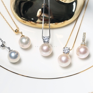 天然淡水珍珠项链吊坠耳钉s925银BKH 8mm正圆无核无暇成品精选