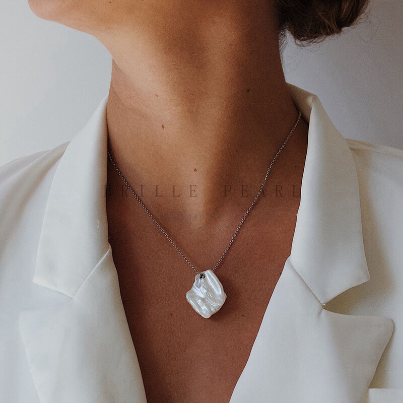 INS风纯手工制作S925银天然巴洛克珍珠项链锁骨链Choker简约复古