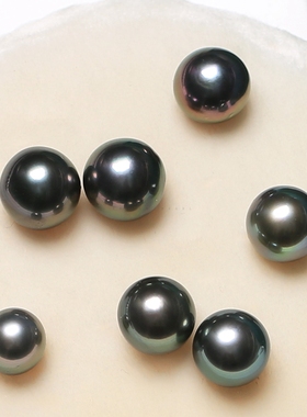 【面珠大溪地黑珍珠近圆】8-10MM天然色海水珠散珠配对孔雀绿 BIX
