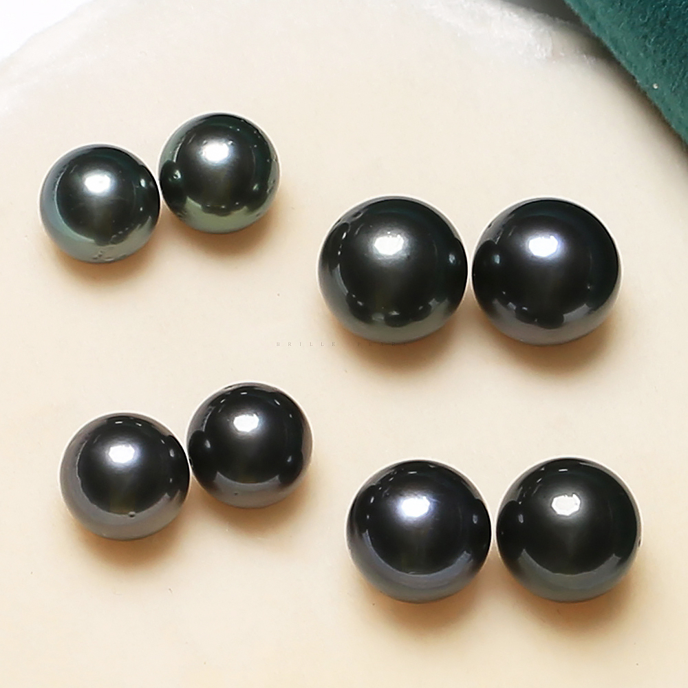 【大溪地黑珍珠捡漏好价】8-10MM天然色海水珠散珠配对孔雀绿 BIW