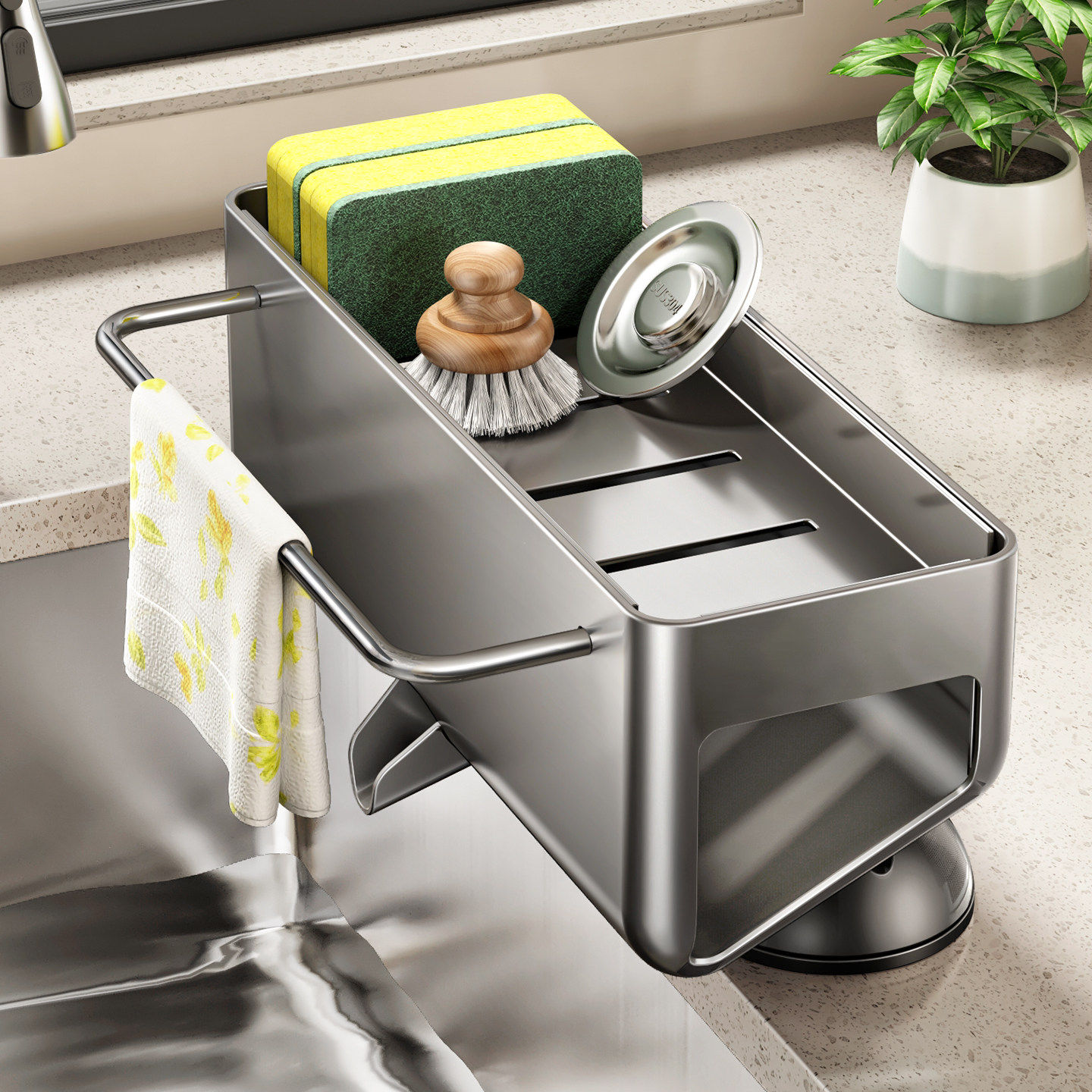 日本进口MUJIE厨房置物架水槽抹布沥水架窄边多功能台面收纳神器